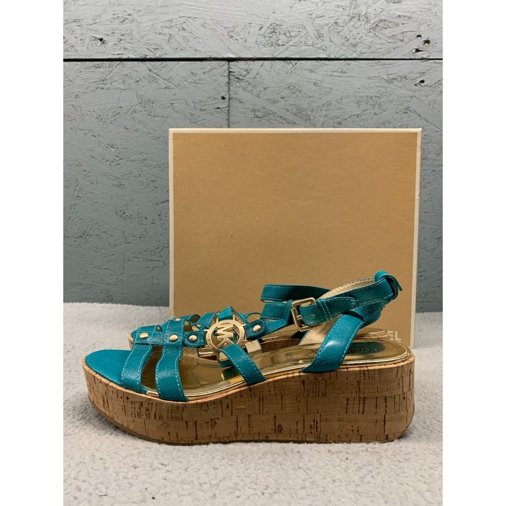 Michael‎ Kors Nash Sandal Women's 10M Turquoise Crinkled Patent Leather - Picture 9 of 14